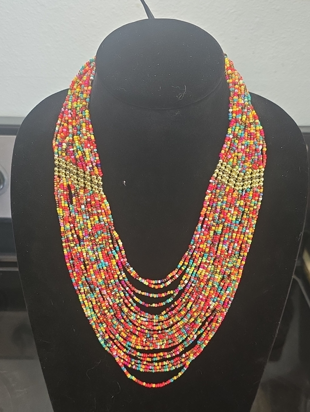 Multicolor Seed Bead Layered Statement Necklace - Brand Unbranded 11"